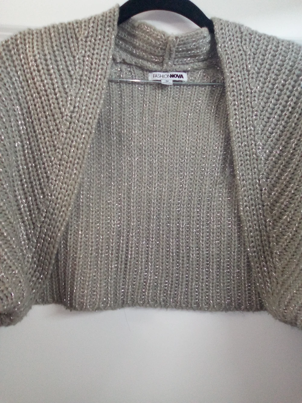 Women's Cottagecore Knit Taupe Cropped With Metallic Accents Shrug Size Medium - Picture 2 of 4